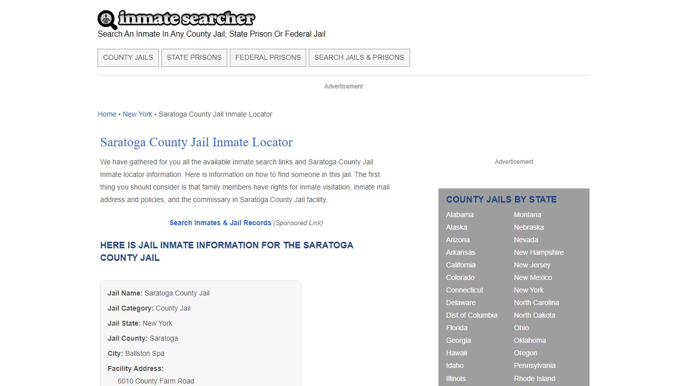 Saratoga County Jail Inmate Locator - Inmate Searcher